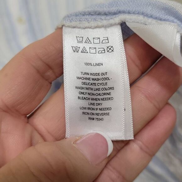 Sigrid Olsen 100% Linen Shirt 1X Blue White Stripe Button Up Oversized Slouchy - Picture 9 of 9